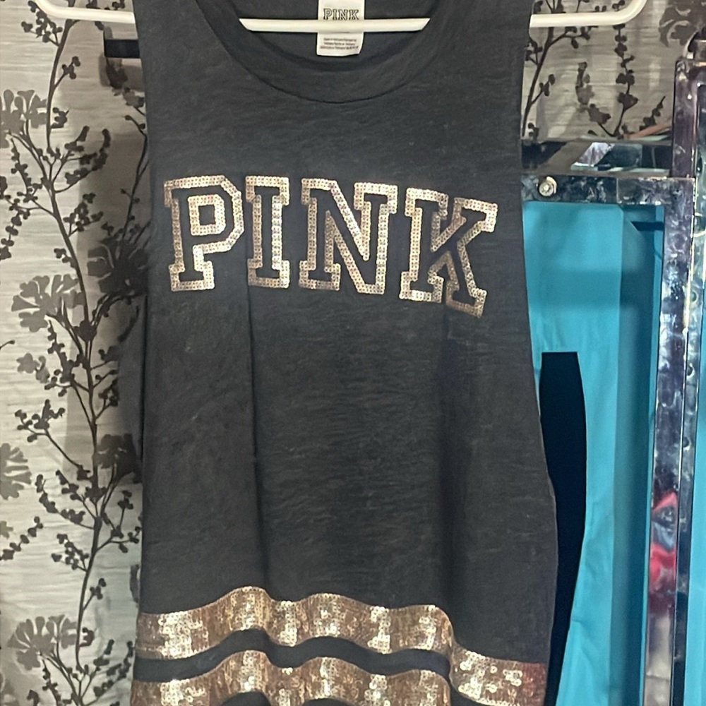 PINK Victoria's Secret Black and Gold Sequin Tank Top